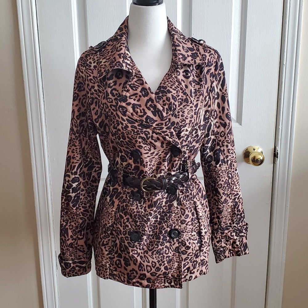 Majora Animal Print Double Breasted Short Trench Coat